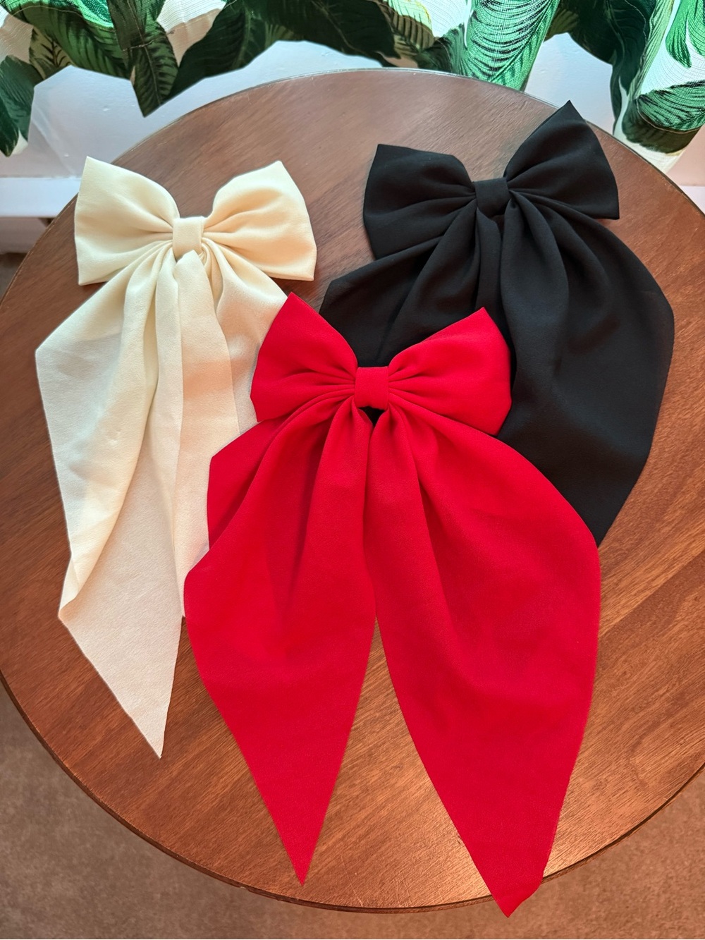 Set of 3 Large Bow Hair Clips in Red, Black & Cream